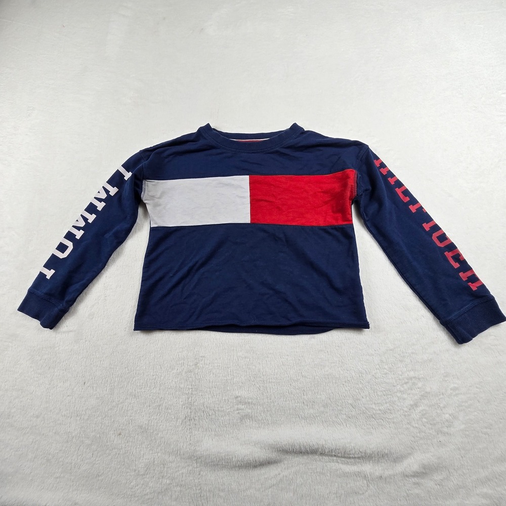 Tommy Hilfiger Kids Navy Colorblock Flag Long Sleeve T-Shirt‎ Size M 8/10 Logo